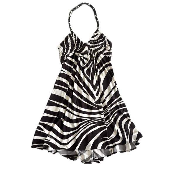 BCBGMaxAzria Dresses & Skirts - VINTAGE Y2K BCBGMaxazria Tiger Printed Mini Halter Dress Chain Neck Strap Mini-M